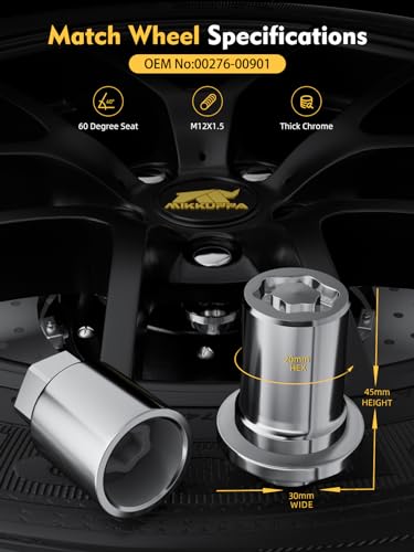 MIKKUPPA 00276-00901, Wheel Lock Lug Nuts M12x1.5, Wheel Locking Set of 5 M12x1.5 - 1.35" Length