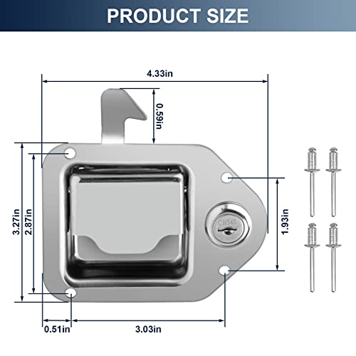 BAUMFEUER Truck Tool Box Latch Replacement 304 Stainless Steel Toolbox Paddle Lock Replacement Handle with Keys for Truck, RV, Trailer, UTV, ATV Box (2 Pack) 4.3"L x 3.3"W 2
