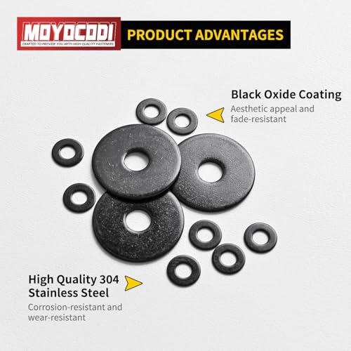 5/16 x 1-1/2'' (20 Pack) Black Oxide Stainless Steel Fender Washers, 1-1/2'' OD, (18-8) 304 Stainless Steel Metal Repair Washers for Screws and Bolts 5/16 x 1-1/2''