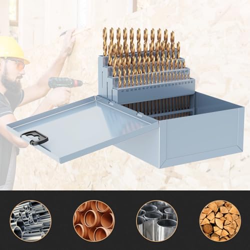 60Pcs(#1-60) Cobalt Number Size Drill Bit Set HSS Jobber Length 60pcs Number Size, #1-60 Multi-Size Set