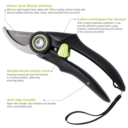  [AUSTRALIA] - Effort-Saving Gardening Scissors Professional Pruning Shears with Ultra-Sharp SK5 Blade Ergonomic Design Anti-Slip Handle for Trimming Thick Branches Essential Tool for Orchard and Garden