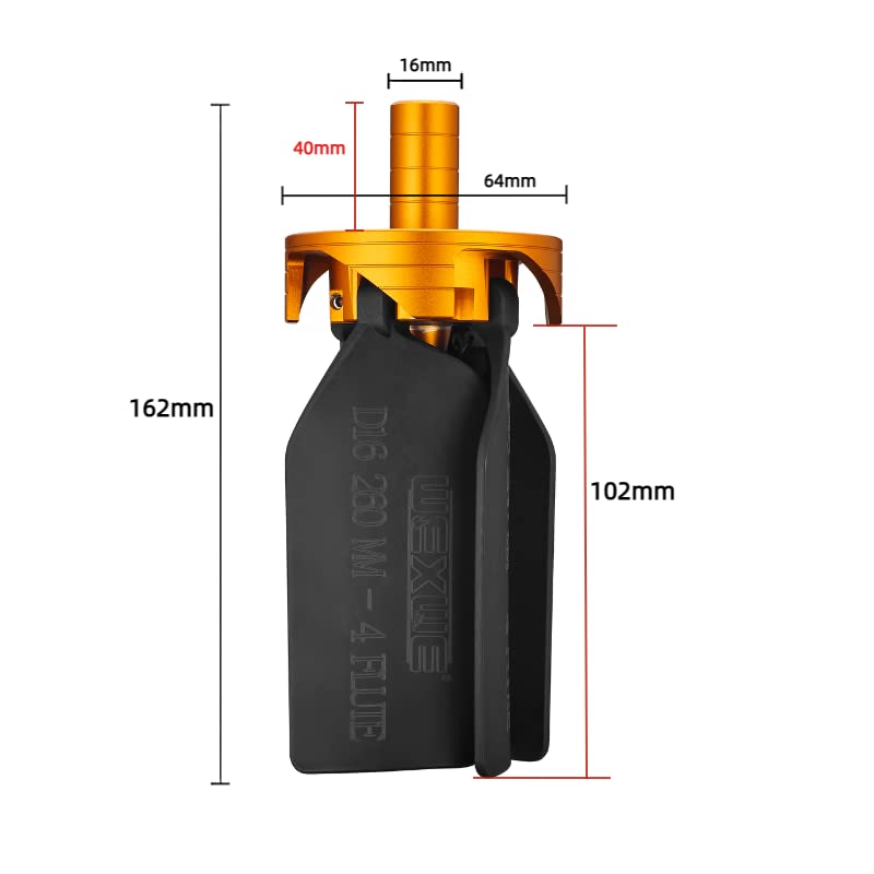 CNC Tools End Mill Machine Chip Removal Fan,Chip Cleaner For Aluminum, Copper,Steels, Wood Working High Power Removal Rate For Milling Cutter, 4 Flute,D16 Shank, Unfold Size 260mm 1pcs D16-260MM 4F