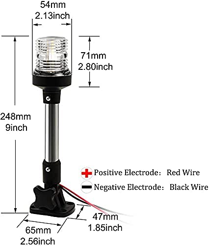 Young Marine Boat Anchor Light 3-Nautical Mile White LED Fold Down Stern Light for Pontoon and Fishing Boat All Round 360° White LED 12-24V (9" Foldable) 9" Foldable