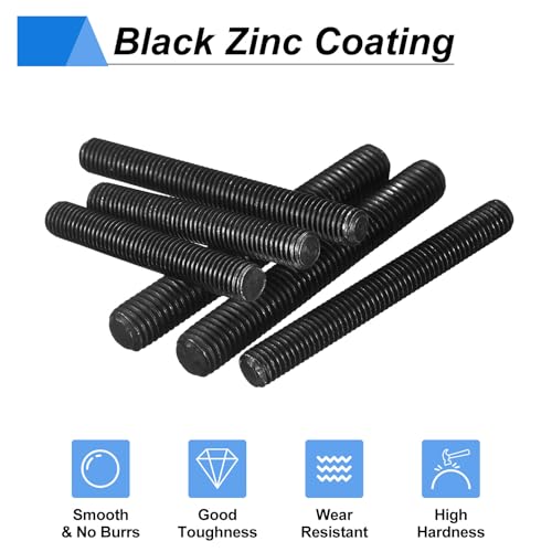 uxcell 1/2-13 UNC Fully All Threaded Rod, 2Pcs B7 Alloy Steel Long Threaded Screw 10" Length Right Hand Threads Fully Studding Rod Bar for Machinery, Construction, Black 1/2" x 10" 2