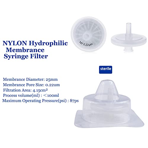 25mm 0.22um Sterile Nylon Hydrophilic Syringe Filter, 20Pcs 25mm 0.22um
