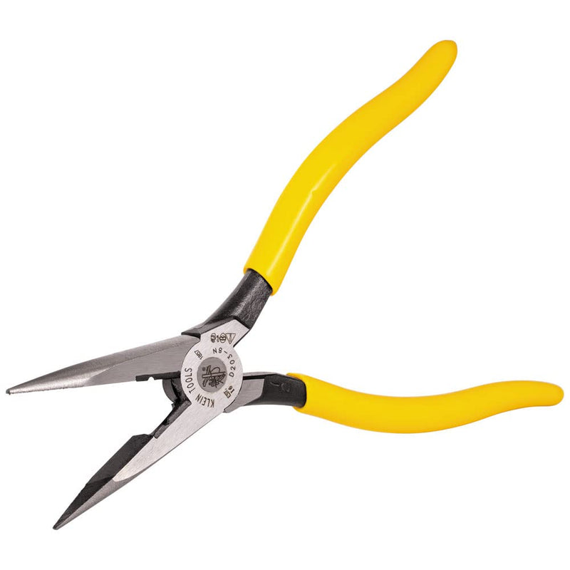 Klein Tools D203-8N Needle Nose Pliers and Wire Stripper, Long Nose Side Cutters with Wire Striping Hole, Heavy Duty Alligator Pliers, 8-Inch Side Cutting/Wire Stripping