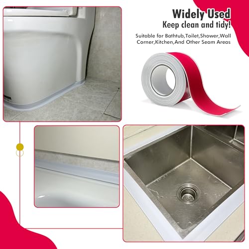 Self-Adhesive Waterproof Caulk Tape for Toilet, Tub, Kitchen, Bath 1 2 Rolls-RIF