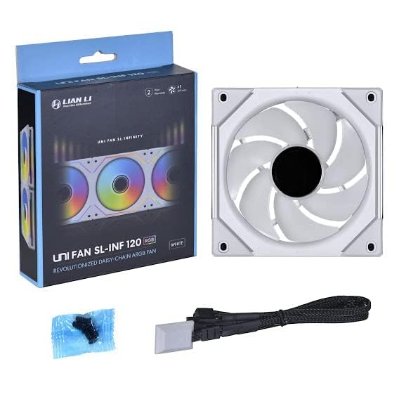 Lian Li UNI Fan SL-Infinity 120-Single Pack-ARGB Fan-Infinity Mirror-Daisy-Chain Design-Customizable Lighting Effects-One Cable Connection-Without Controller-White-(UF-SLIN120-1W) 120mm SLIN120 Single Pack White