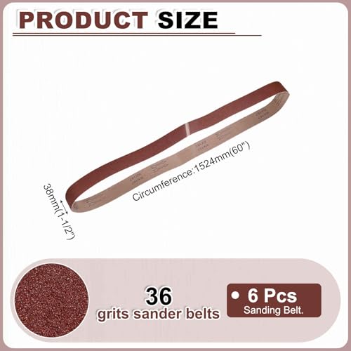 HARFINGTON 1-1/2 x 60 Inch Sanding Belts, 6 Pcs 36 Grit Aluminum Oxide Abrasive Belt Sander File Belt for Woodworking, Metal Polishing, Knife Sharpener 1-1/2 x 60 Inch(36 Grit)