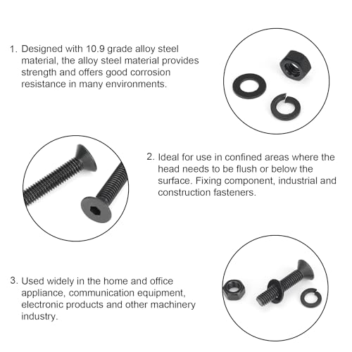 DYWISHKEY 566 Pieces M2 Black Screws, 10.9 Grade Alloy Steel M2x 4/6 /8/10 /12/16 /20mm Countersunk Head Socket Cap Screws Bolts Nuts Washers Assortment Kit