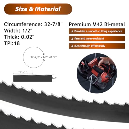 32-7/8 Inch Bandsaw Blades 18 TPI (5Pack) for Dewalt DCS370B DCS371B DCS371P1 Portable Band Saw DW3983C Replace Blade Makita XBP03Z Ryobi P590, 32-7/8" x1/2" x0.02" 18TPI