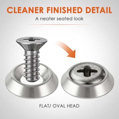 250 PCs #12 Countersunk Finish Washers, 304 Stainless Steel Cup Washers for Flat and Oval Head Screws Silver Pack 250