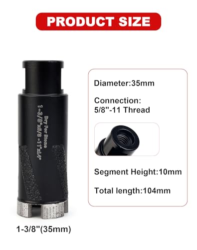 Casaverde Diamond Core Drill Bits 1-3/8 Inch Granite Hole Saw for Concrete Granite Marble Stone Dry Drilling with 5/8-11 Thread 35mm(1-3/8")
