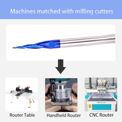 2PCS Tapered Ball Nose End Mills 1/4" Shank, 1/32" Cutting Diameter, 6.2 Degree, Solid Carbide CNC Router Bits wiith Nano Coated for 2D/3D Milling Engraving Carving BRB362 2 6.2Deg
