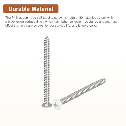 DTGN #10x2-1/2 White Silver Screws - 50Pack - 304 Stainless Steel Pan Head Phillips Sheet Metal Screw Self-Tapping Screw Wood Screws Screw #10x2-1/2" 50