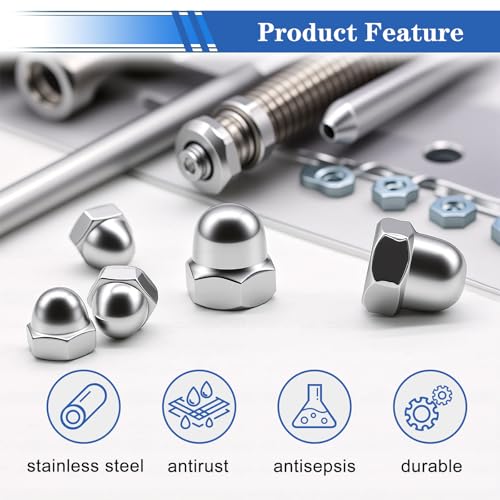 smseace 105Pcs 304 Stainless Steel SAE Acorn Nuts Assortment Kit Silver-105Pcs