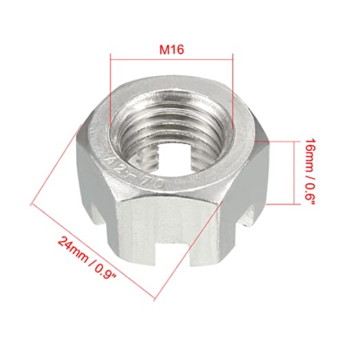 uxcell M16 x 2mm Pitch Hexagon Castle Nut, 304 Stainless Steel Slotted Hex Nuts, Pack of 5