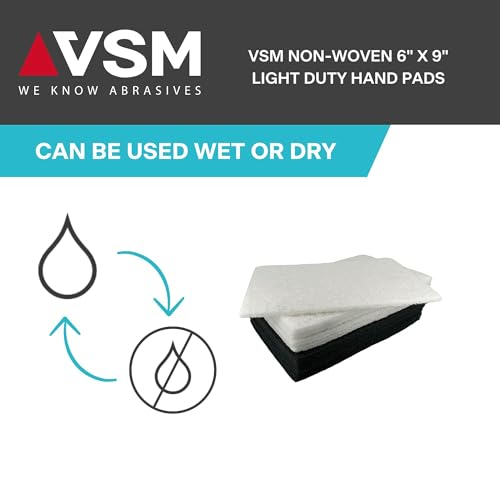 VSM Abrasives Non-Woven Hand Pads, 6"x 9", Light Duty Pack - 5 Ultra Fine (Gray) and 5 Extra Fine (White), Pack of 10 Scuff Pads