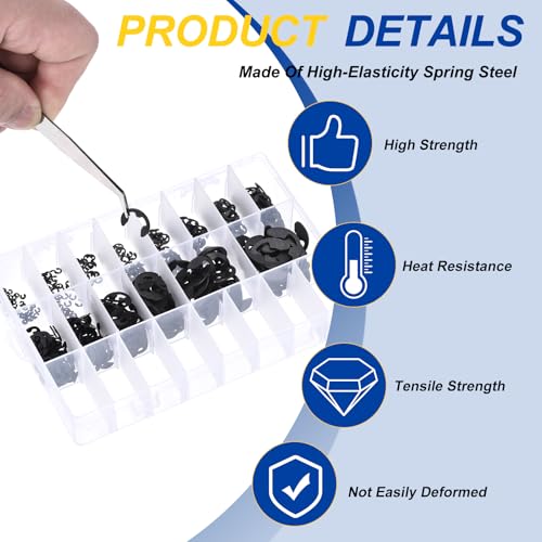 550Pcs M1.5-M15 External Retaining Ring E Clip Snap Rings 550