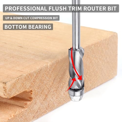 Extra-Long Bottom Bearing Spiral Flush Trim Router Bit 1/4" Shank