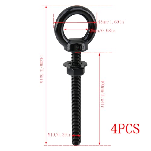 Dnyta 4 Pcs M10 Stainless Steel Eye Bolt, M10 x 100mm (3/8" x 4") Eyebolts Black M10x100mm(3/8"x4")