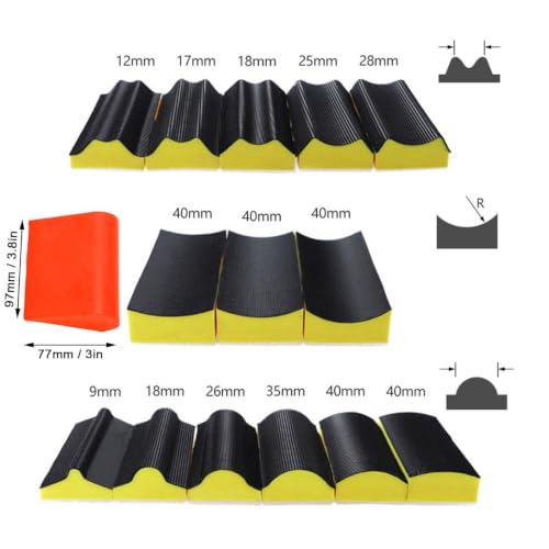 16PCS Hand Sanding Block Set, Interchangeable Assorted Contoured Profile Self Adhesive Groove Curved Surface Polishing Block for Woodworking Wall GrindingSanding Pad Kit