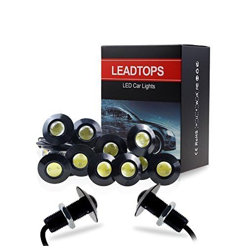 LEADTOPS Eagle Eye LED Lights, 10-pack DIY 12V Ultra thin 23mm Eagle Eye Bulb Fog Tail DRL Daytime Running Lights White Kit for Car Motorcycle (White, Black) White light -B