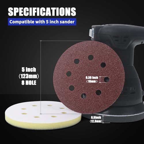 Elechiakan 85PCS 5 Inch Orbital Sanding Disc and Interface Backing Foam Pad 85 Pack