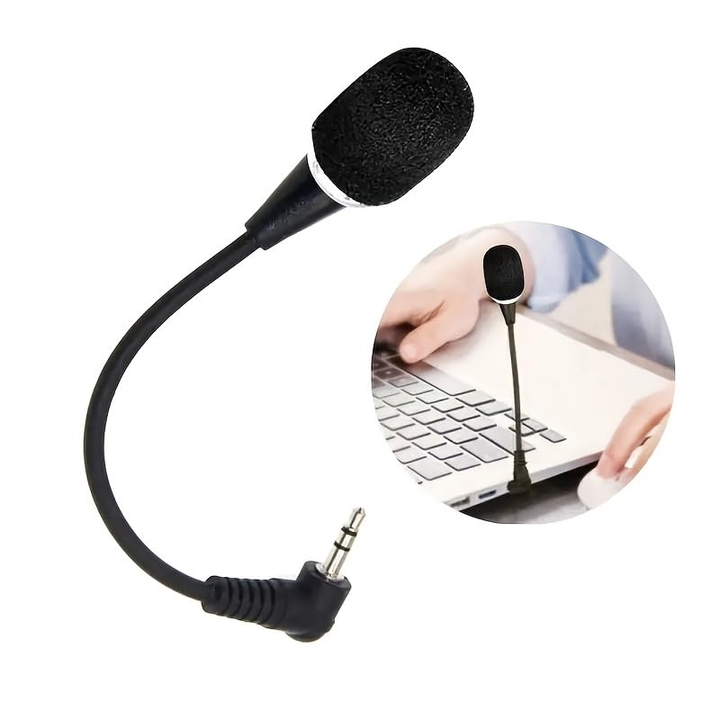 Mini Flexible Gooseneck Microphone, 3.5mm, 6.7 Inch | Stereo Condenser Mic, Portable Wired, Audio Recording, For Laptop Notebook Computer