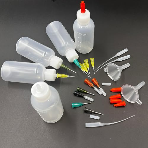 50ml Translucent Needle Tip Glue Squeeze Bottles, Precision Tip Applicator Bottle with 14G 16G 18G 20G Blunt Metal Needle Tips for Oil, Crafts, Repairs & Precision Applications