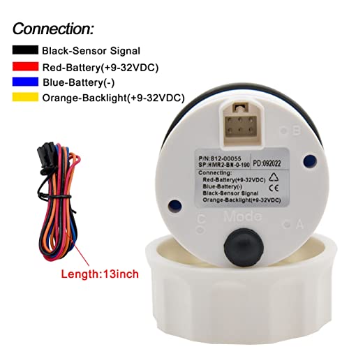KAOLALI 52mm Rudder Angle Indicator Waterproof Gauge Meter 0-190 ohm with Mating Angle Sensor for Boat Yacht 52mm 9-32V Backlight（Black） Black + Angle Sensor