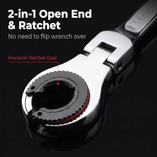 7-in-1 Metric Flex Head Flare Nut Wrench Set, 8-14mm