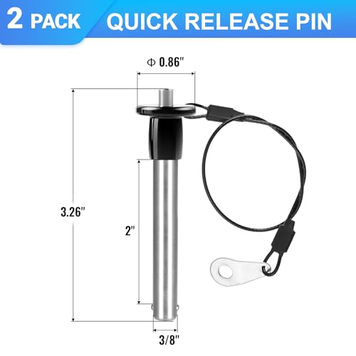 2Pcs 3/8" x 2" Quick Release Pin with Lanyard, 304 Marine Grade Stainless Steel Ball Lock Pin with Push Button, Quick Release Dowel Pin for Boat Bimini Top, Deck Hinge & Gym Equipment 3/8" Dia 2" L