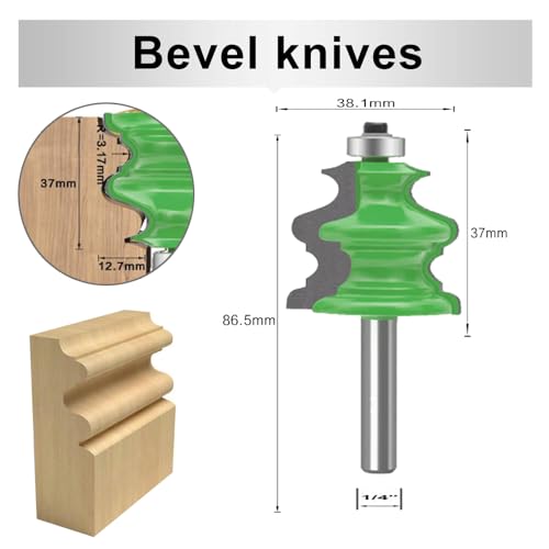 LEATBUY 5 PCS Router Bit Set 1/4-Inch Shank Round Over Raised Panel Cabinet Door Ogee Rail and Stile Router Bits Sets Woodworking Wood Cutter, Wood Carbide Groove Tongue Milling Tool (Round) 6