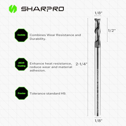 1/8'' Shank Carbide End Mills, 2 Flute Square End Mill Bits (5PCS) 1/8 in(2 Flute) 5