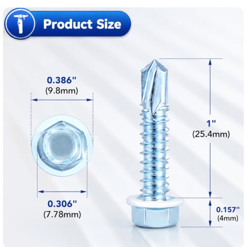 300PCS #10x1 Self Tapping Metal Screws for Roofing Wood Hex Zinc Plated