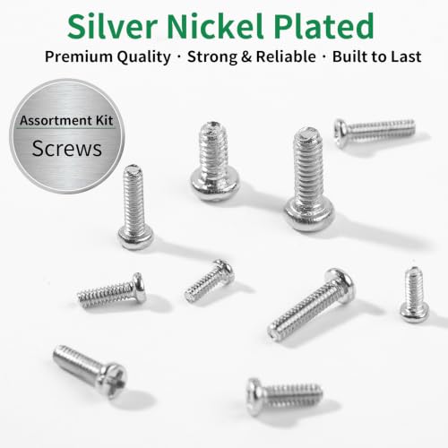 VAPKER 1500Pcs Tiny Screws M1 M1.2 M1.4 M1.6 M2 Round Pan Head Mini Machine Screw Metric Phillips Drive Silver Nickel-Plated Micro Screw for Laptop Eyeglass Watch Repair