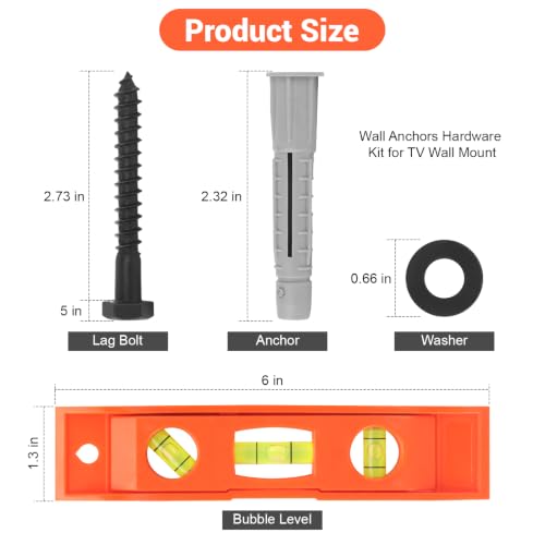 JCZ Lag Bolts for TV Wall Mount, Wall-Side Hardware Kit with Bubble Level