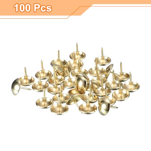 uxcell Upholstery Tack Nail Pins Furniture, 100Pcs 16x20mm Thumb Tack Pins Assortment Kit Carbon Steel for Home Sofa DIY Decorative Nail Heads Nails, Gold 100