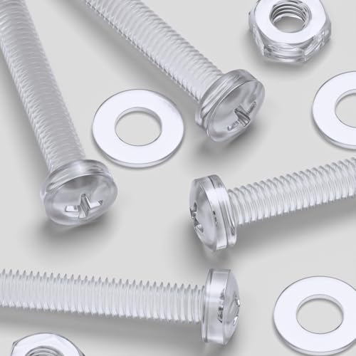60x Clear Acrylic Pan Head Plastic Screws & Bolts M3 x 20mm, Nuts & Washers