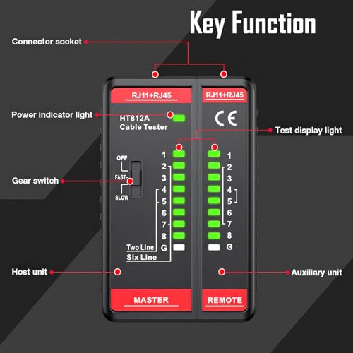 Network Cable Tester with RJ45 RJ11 Port, Ethernet Cable Tester, Ethernet Tester Tool Fast/Slow Testing, POE Test UTP/STP Cable Checker, Telephone Line Continuity Test for CAT5/CAT5E/CAT6/CAT6A/CAT7
