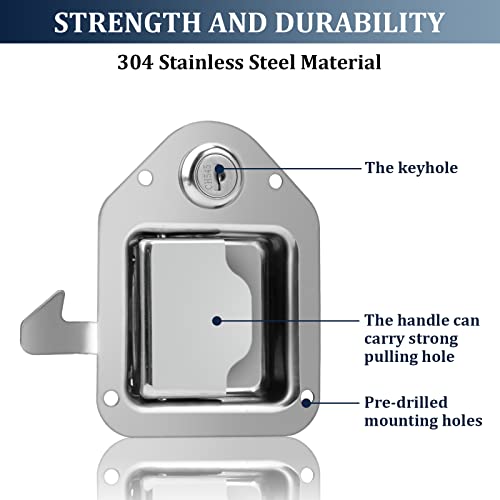 BAUMFEUER Truck Tool Box Latch Replacement 304 Stainless Steel Toolbox Paddle Lock Replacement Handle with Keys for Truck, RV, Trailer, UTV, ATV Box (2 Pack) 4.3"L x 3.3"W 2
