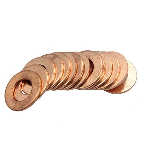 Copper Washer Assortment,100Pcs M6 Copper Metric Sealing Washers Kit,Flat Washers Assortment Set(6x12x1mm) 6x12x1mm