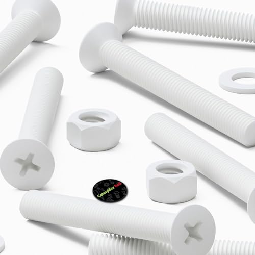 20x White PP Countersunk Plastic Screws & Bolts M5 x 40mm, Nuts & Washers