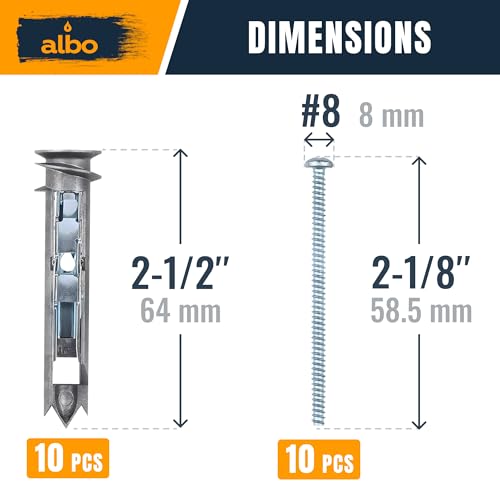 ALBO 10 Pack Metal Self-Drilling Drywall Toggle Anchors with Screws 10pcs EZ Self-Drilling Toggle Anchors