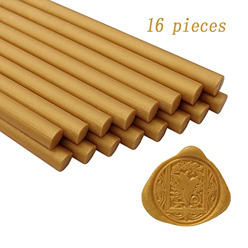 16 Count Gold Wax Seal Sticks for 0.44 Inch Glue Gun, Non-Toxic, Flexible, Durable, Suitable for Wedding Invitations, Cards, Envelopes