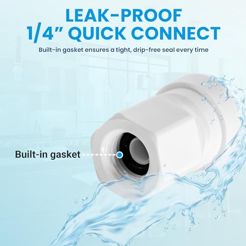 Metpure 1/4" OD Quick Connect x 1/4" Comp (7/16" UNS Thread) Female Faucet Adapter Fitting for Water Filtration RO Faucet Adapter. White.