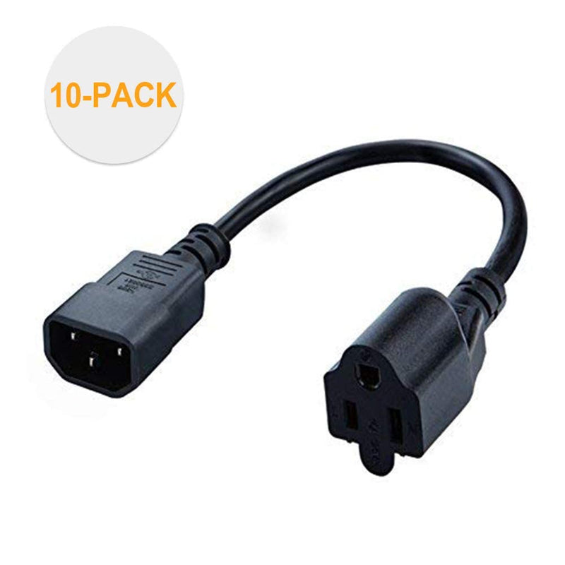 CableCreation [10-Pack] 1 Foot 18AWG Standard Computer Power Adapter Cord NEMA 5-15R Receptacle to IEC320 C14, 0.3M/Black 1ft [10 Pack]