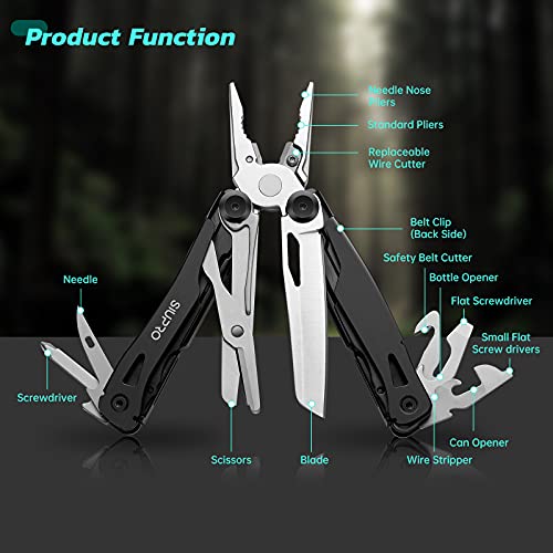 SIUPRO Multitool Pocket Knife for Men Women, Tactical Multi-Tool Pliers, Scissors with Clip, Nylon Sheath, All Safety Locking, Multipurpose Camping Survival Gear, Gifts Ideas Teal Black