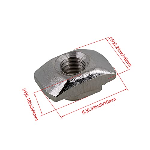 20 Series T Nuts Aluminum Slot Carbon Steel T Slot Nut Hammer Head Fastener Nut with M4 Thread European Standard Silver Pack of 50